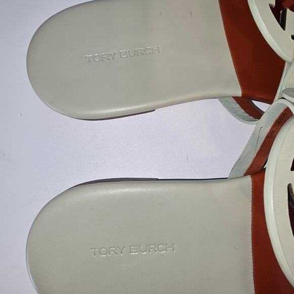 Tory Burch Miller Soft Sandal Bicolor Flat Thong In Spring Spice / Pinefrost  9 - Picture 7 of 9